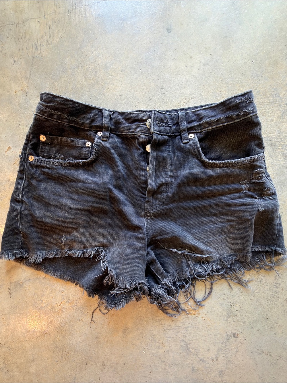 Free People We The Free Black Distressed Denim Cutoff Shorts Size 28